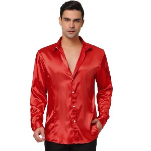 Lars Amadeus Men's Long Sleeves Button Down Prom Party Satin Dress Shirts - 1 of 4