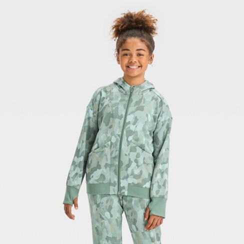 Girls' Fleece Full Zip Hooded Sweatshirt - All In Motion™ Green Camo Xl :  Target