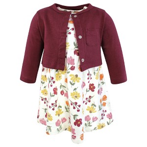 Hudson Baby Infant and Toddler Girls Cotton Dress and Cardigan Set, Autumn Floral - 1 of 4