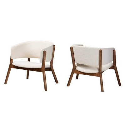 Cream Boucle and Walnut Wood Mid-Century Accent Chair