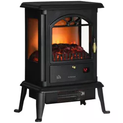 HOMCOM 23" Electric Infrared Fireplace Stove, Freestanding Fireplace Heater with Realistic Flame, Adjustable Temperature, Timer, 1000W/1500W, Black