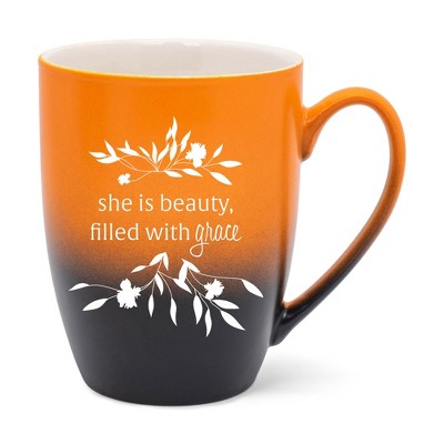 Elanze Designs She Is Beauty Filled With Grace Two Toned Ombre Matte Orange and Black 12 ounce Ceramic Stoneware Coffee Cup Mug