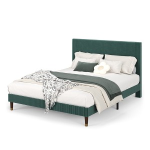 Twin Bed Frame, Upholstered Platform with Fabric Headboard, Non-Slip & Noise-Free, Wooden/Metal Slats Support, No Box Spring Needed, Easy Assembly - 1 of 4