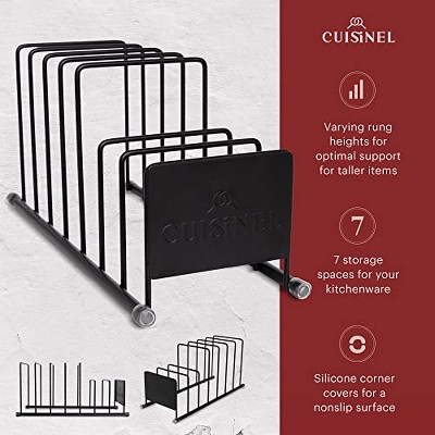 Matte Black 7-Tier Metal Pot Lid and Dish Organizer Rack