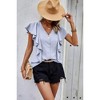 I AM A FASHION JUNKY Solid Button Ruffle V Neck Fit Blouse - 2 of 4