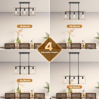 Black Metal and Rattan 5-Light Adjustable Kitchen Island Pendant Chandelier