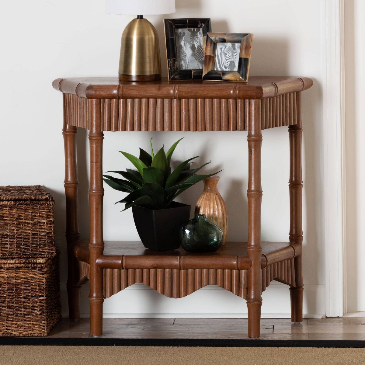 bali & pari 33.9" Alessa Mahogany Wood Console Table Brown - thumbnail 8