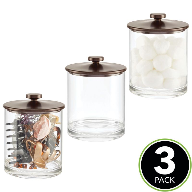 mDesign Round Storage Apothecary Canister for Bathroom, 3 Pack, 3 of 10