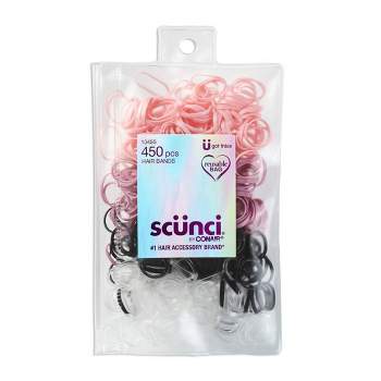 scünci Kids Polyband Elastics Hair Ties with Reusable Pouch - Pink/Black/Clear - 450pcs