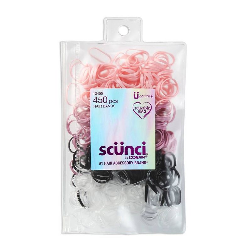 sc&#252;nci Kids Polyband Elastics Hair Ties with Reusable Pouch - Pink/Black/Clear - 450pcs, 1 of 7
