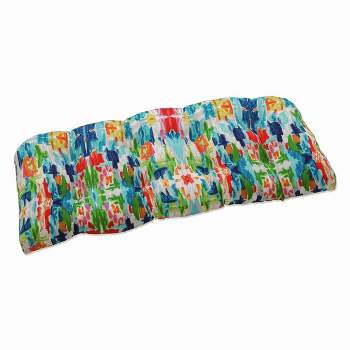 Outdoor/Indoor Loveseat Cushion Abstract Reflections Multi Blue - Pillow Perfect