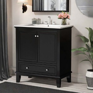 NicBex 30" Bathroom Vanity with Sink, Bathroom Cabinet Storage with 1 Functional Drawer and 2 Spacious Cabinet Doors for Bathroom, Black - 1 of 4