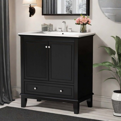 NicBex 30" Bathroom Vanity with Sink, Bathroom Cabinet Storage with 1 Functional Drawer and 2 Spacious Cabinet Doors for Bathroom, Black - image 1 of 4