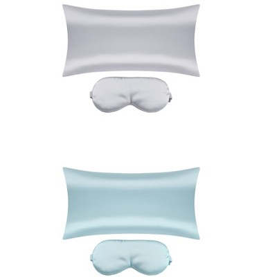 Unique Bargains Satin Hidden-Zippered Breathable Pillowcases with Sleep Mask 2 Pcs