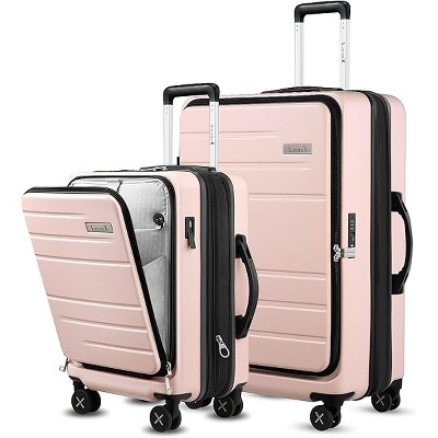 LUGGEX Luggage Sets 2 Pieces, Expandable 20 Inch Carry On Luggage and 28 Inch Checked Suitcase with Front Opening, Set of 2 (20/28) , Pink