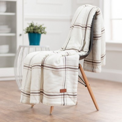 Cream and Beige Reversible Sherpa Fleece Throw Blanket