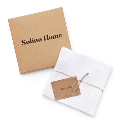 Light Natural Linen Hemstitch Cocktail Napkins Set of 12