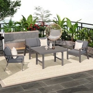 Heynemo 5 pcs Aluminum Sofa Furniture Sets, Modern Metal Sectional Conversation Sofa Chairs Sets Patio Sofa Seating Group With Cushions - 1 of 4