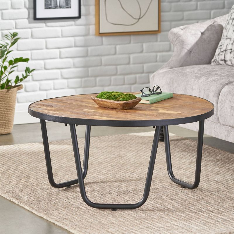 Nita Modern Industrial Handcrafted Wooden Coffee Table Natural/Black - Christopher Knight Home, 3 of 10