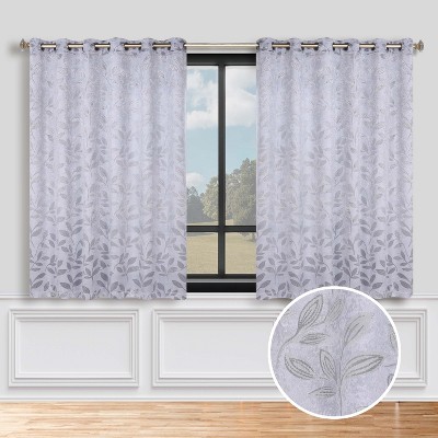 Modern Bohemian Leaves Room Darkening Semi-Blackout Curtains, Set of 2 by Blue Nile Mills