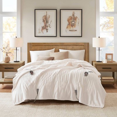 Ivory Queen Reversible Sherpa Knitted Heated Blanket