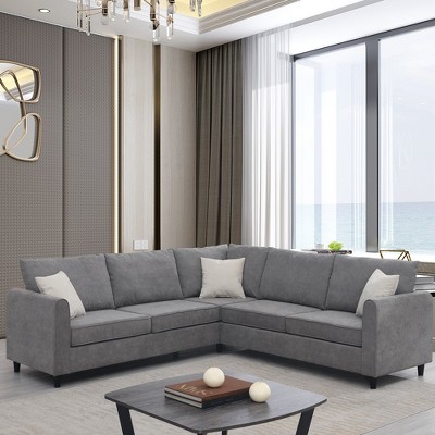 YOOCOZZ Modern L-Shaped Sectional Sofa with Polyester Upholstery and 3 Pillows - Gray