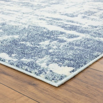 Blue Abstract Washable 8' x 10' Synthetic Area Rug