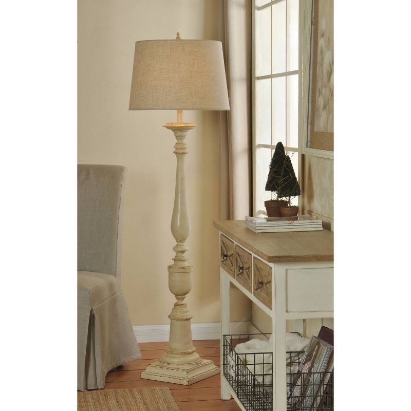64&#34; 3-way Distressed Beige Floor Lamp with Heather Oatmeal Hardback Fabric Shade (Includes Light Bulb) - StyleCraft, 6 of 8