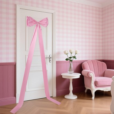 47x190cm Giant Bow Decoration – Oversized Pink Satin Ribbon Bows for Wedding, Christmas Tree Topper, Party Backdrop, Baby Shower & Event Decor