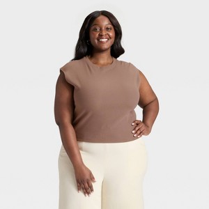 Women's Cap Sleeve Brushed Ribbed Muscle T-Shirt - A New Day™ - 1 of 3