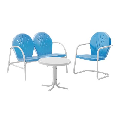 Griffith 3pc Outdoor Conversation Set with Loveseat, Arm Chair & Accent Table - Sky Blue - Crosley