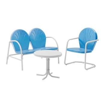 Griffith 3pc Outdoor Conversation Set with Loveseat, Arm Chair & Accent Table - Sky Blue - Crosley