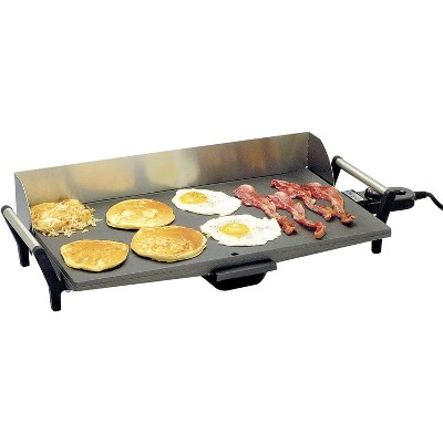 Charcoal Gray Stainless Steel Electric Griddle with Cool-Touch Handles