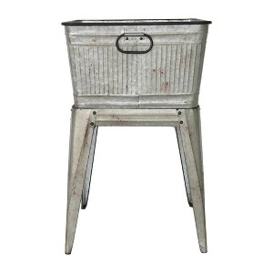 NAYSAYE Planter Large Perryman Galvanized Tub On Stand Rustic Design for Indoor Outdoor Garden, Silver Gray, 20.5"*20.5"*21" - 1 of 4