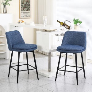 Gulches Counter Height Swivel Bar Stools Set of 2, 360¡ã Upholstered Stools with Back, Blue Linen, 25.6" Seat Height - 1 of 4