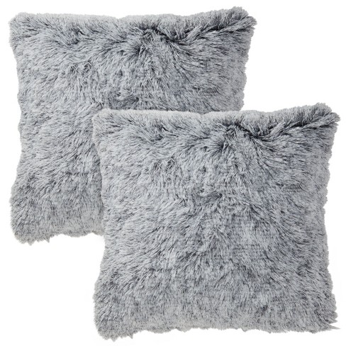 Juvale Set Of 2 Gray Faux Fur Decorative Throw Pillow Covers ...