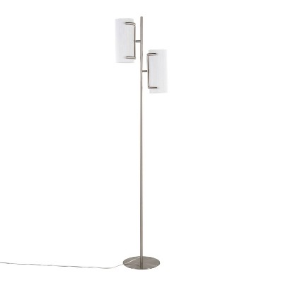 Rhonda Brushed Nickel Dual-Can Floor Lamp with White Shades