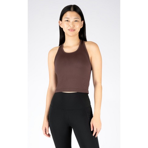 90 Degree By Reflex Womens Seamless V-neck Cropped Ribbed Tank Top - Black  - X Large : Target