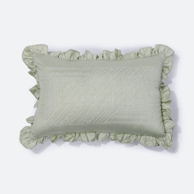 12"x18" Alana Embroidered Lumbar Throw Pillow Olive Green - NFC Home