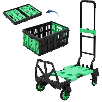 2-in-1 Foldable Wheeled Shopping Cart, Portable Cart with Detachable Storage Box and Retractable Handle for Home, Supermarket, Warehouse, Moving