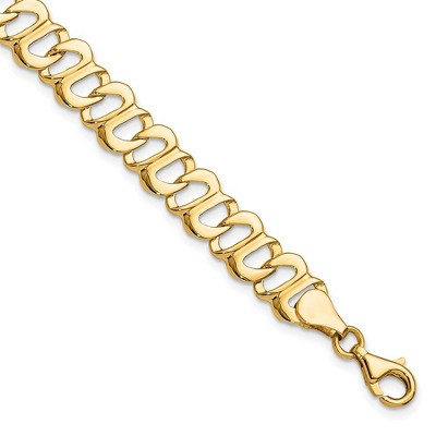Black Bow Jewelry 8mm 14k Yellow Gold Polished and Textured Link Bracelet, 8.75 Inch
