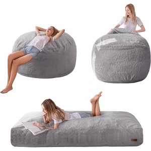 MAXYOYO Giant Bean Bag, Faux Fur Convertible Beanbag Folds from Lazy Chair to Floor Mattress Bed, Grey - 1 of 4