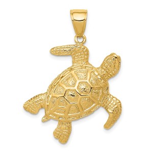 Black Bow Jewelry 14k Yellow Gold 2D Textured Sea Turtle Pendant - 1 of 4