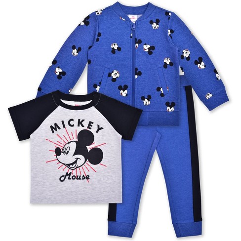 Disney Boy's 3-pack Mickey Mouse Graphic Zip Up Jacket, Graphic Raglan Tee  And Jogger Pant Set For Toddler : Target