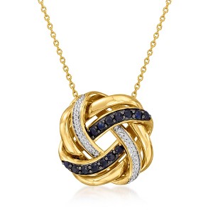 Ross-Simons 0.60 ct. t.w. Sapphire and .11 ct. t.w. Diamond Love Knot Pendant Necklace in 18kt Gold Over Sterling Size 18 - 1 of 3