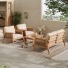Outdoor 4 PCS Sectional Sofa Set, Loveseat and Chair with Handwoven Backrest and Cushions, Acacia Wood Frame Chair-Coolbibila - 3 of 4