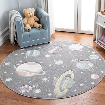 Cosmic Playtime Grey and Lavender Round Kids Rug