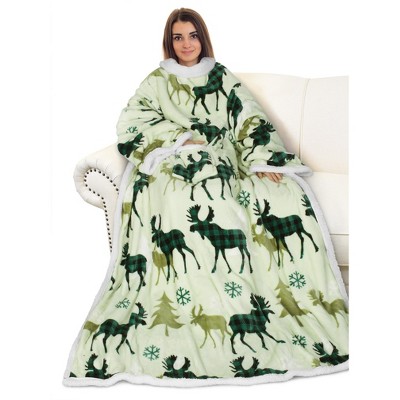 Adults Fuzzy Cozy Wearable Blanket with Sleeves Arms, Flannel Fleece Sleeved TV Wrap Blanket, Snuggly Throw for Women Men, Gift for Her - Catalonia
