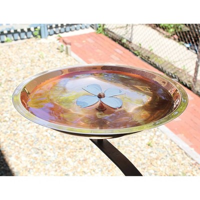 Copper and White Patina Dogwood Birdbath with Rail Mount Bracket