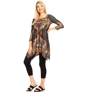 Women's Paisley and Animal Print Scoop Neck Marlene Tunic - White Mark - 1 of 3